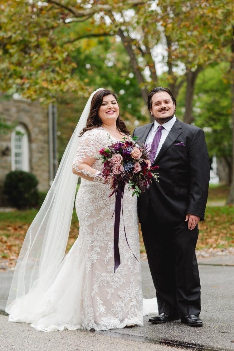 Adrienne's bride and groom in autumn